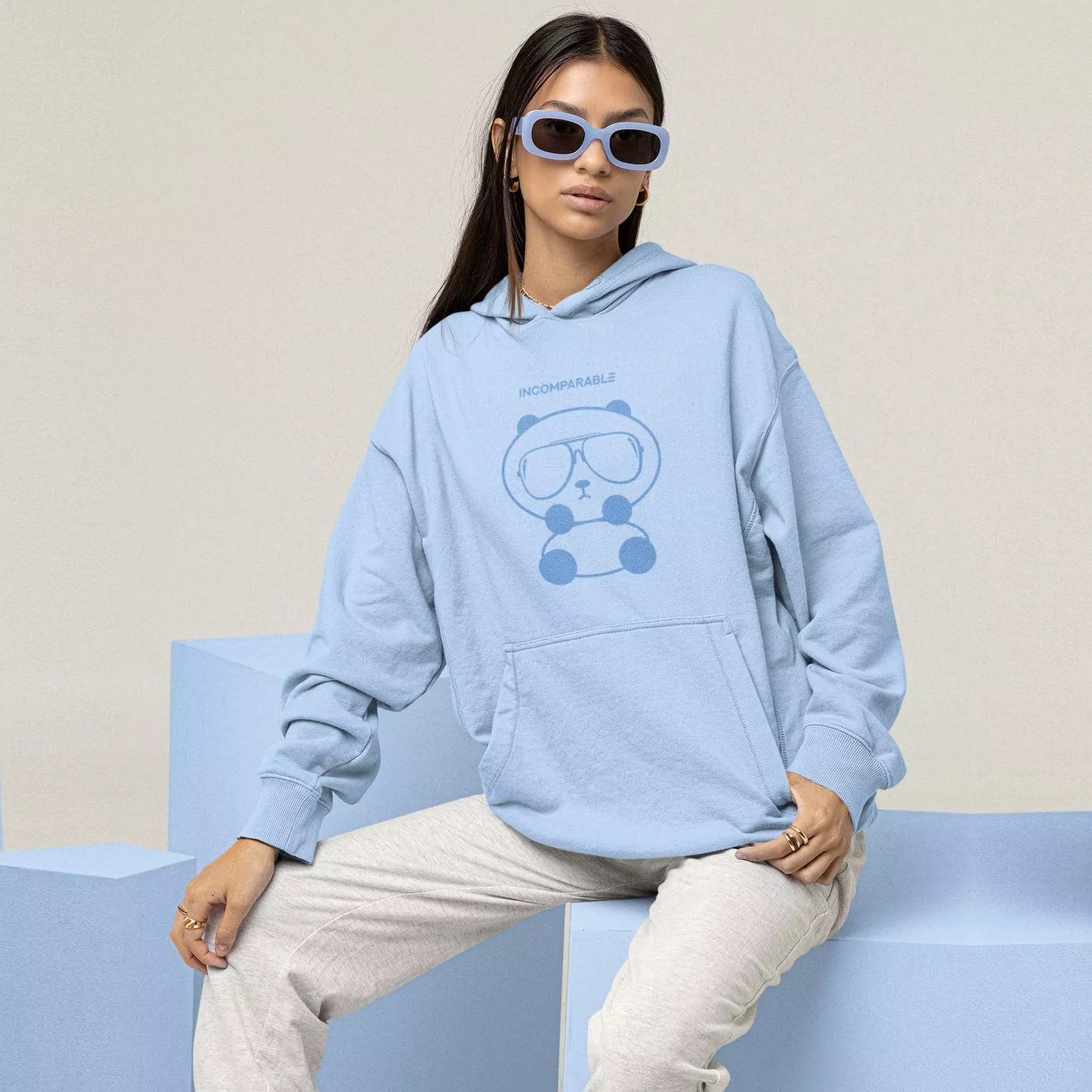 Panda Hoodie Pastel Blue