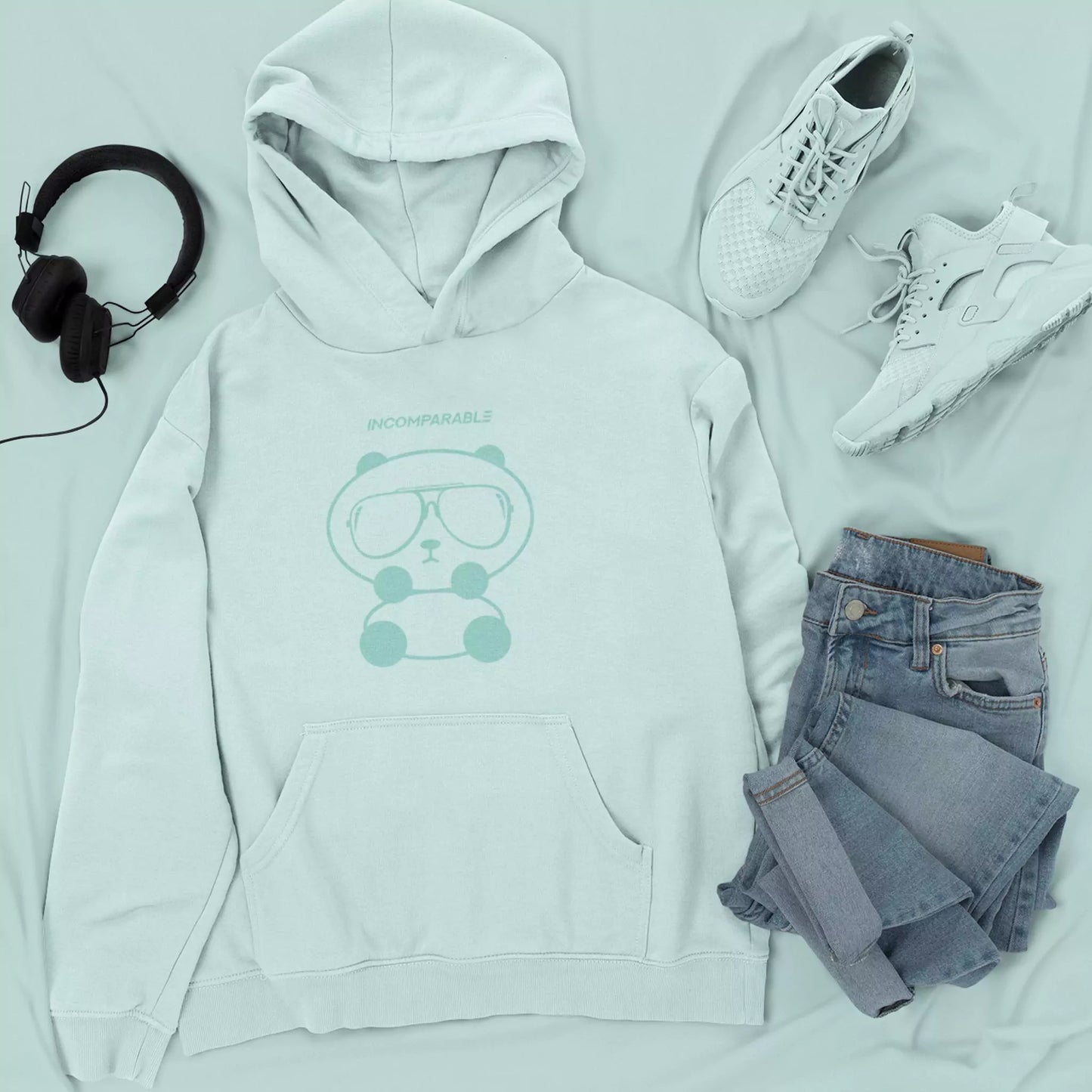 Panda Hoodie Pastel Green