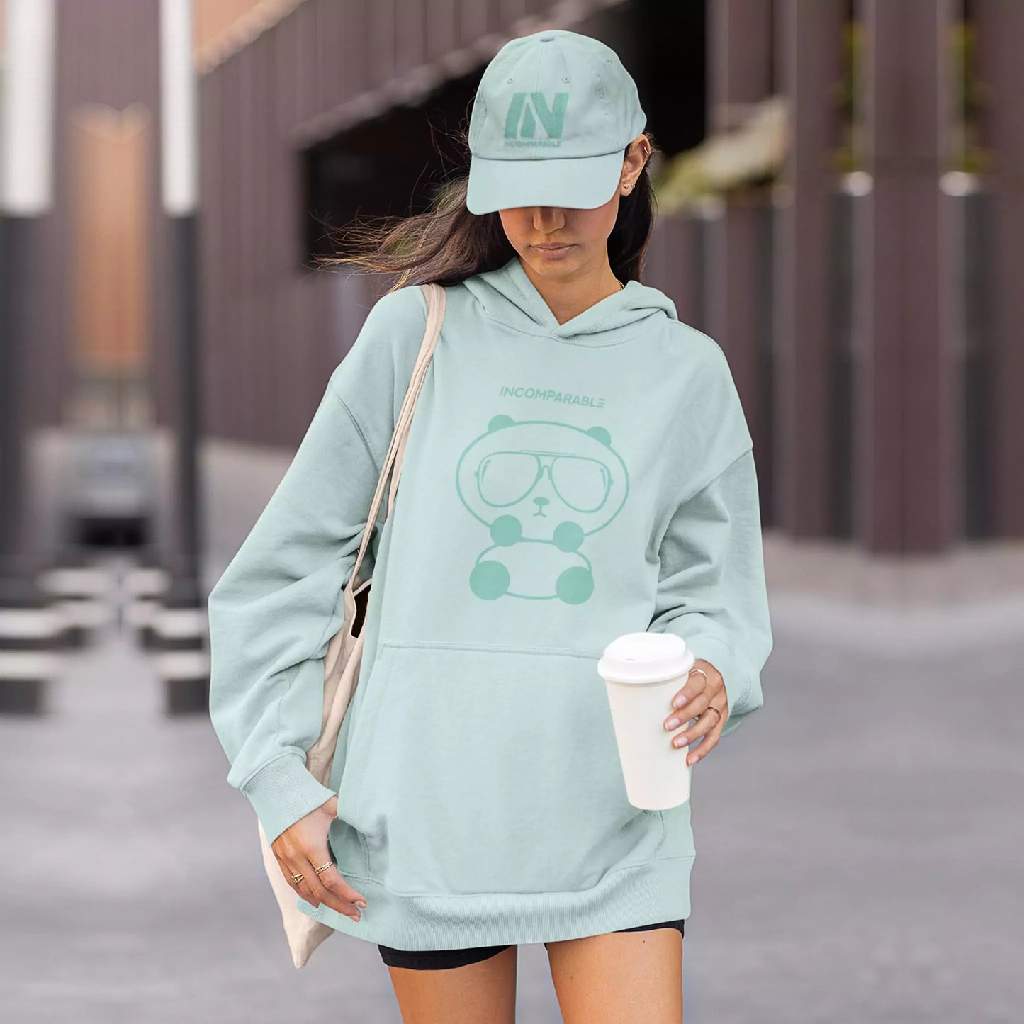 Panda Hoodie Pastel Green