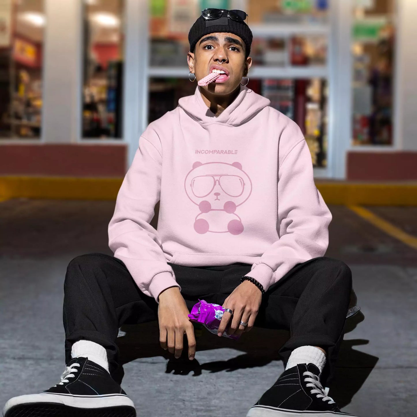 Panda Hoodie Pastel Pink